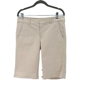 Loft Tan/Khaki Bermuda Shorts Womens Size 4 High Waisted Cuffed Stretch Slim Fit
